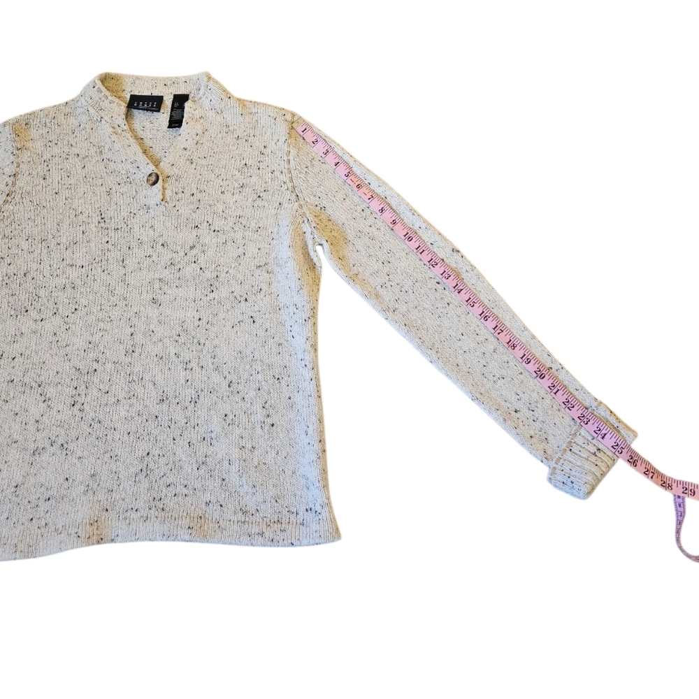 Liz Claiborne Crazy Horse Whipstitch Tweed Sweater NEW Women's L Cream V Neck - Picture 10 of 16